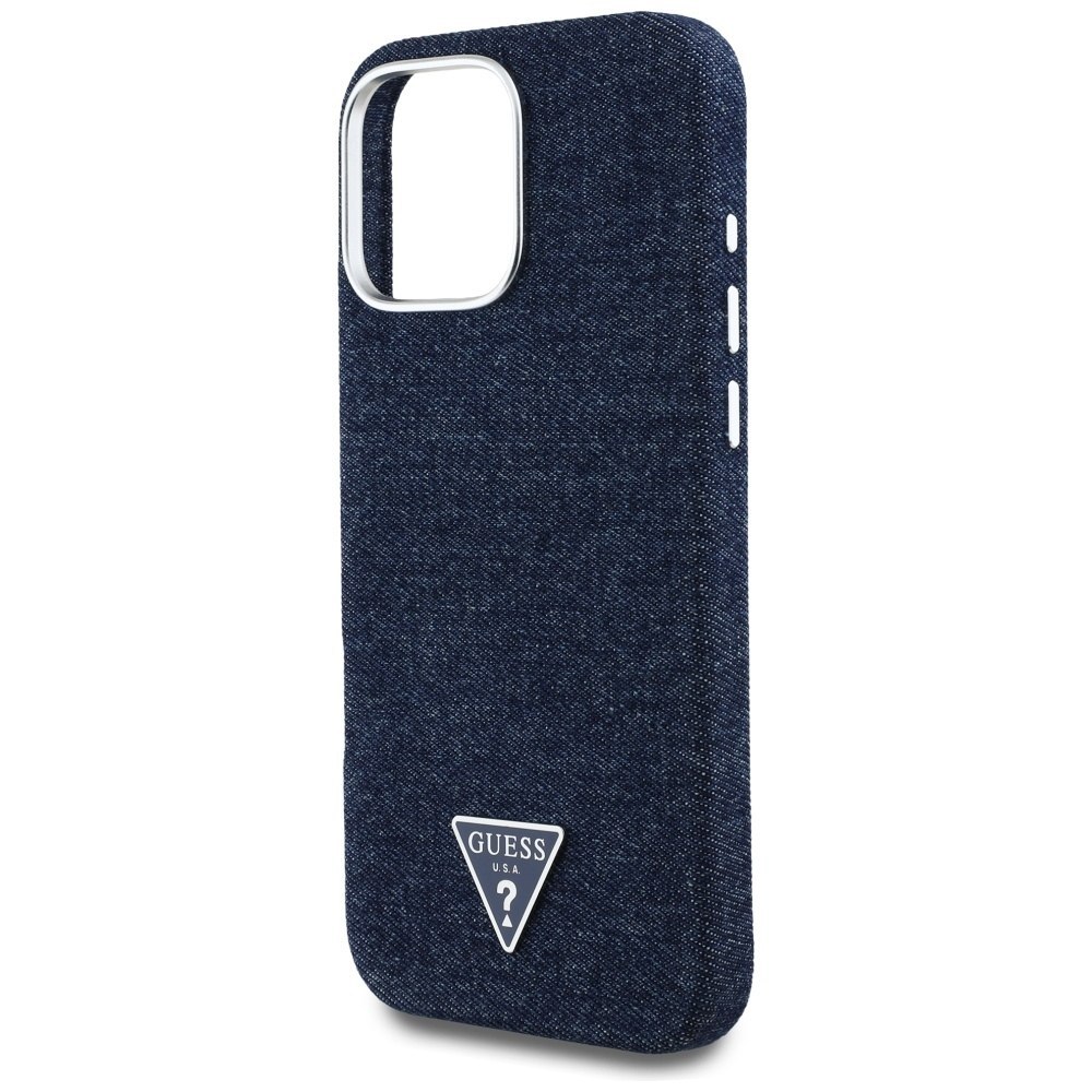 Etui Guess Denim Triangle Logo MagSafe do iPhone 16 Pro Max niebieski